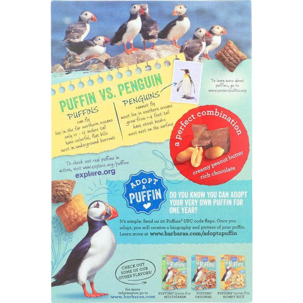 Barbaras Barbara's Puffins Cereal Peanut Butter and Chocolate, 10.5 oz