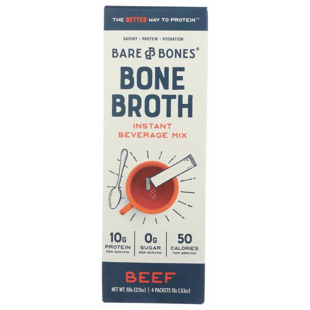 BARE BONES Grocery > Beverages > Drink Mixes BARE BONES: Beef Instant Bone Broth 4 Packets, 2.11 oz