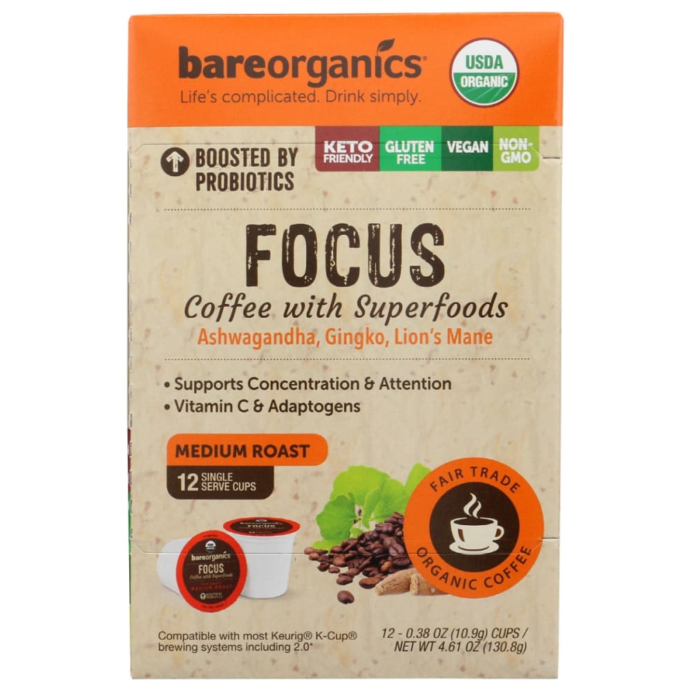 BAREORGANICS: Focus Coffee 10pc 4.05 oz (Pack of 2) - Beverages > Coffee Tea & Hot Cocoa - Bareorganics