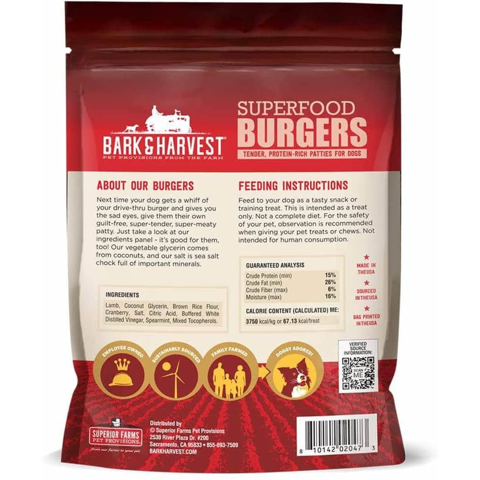 BARK AND HARVEST Pet > Dog Treats BARK AND HARVEST: Superfood Burgers Lamb & Cranberry, 6 oz