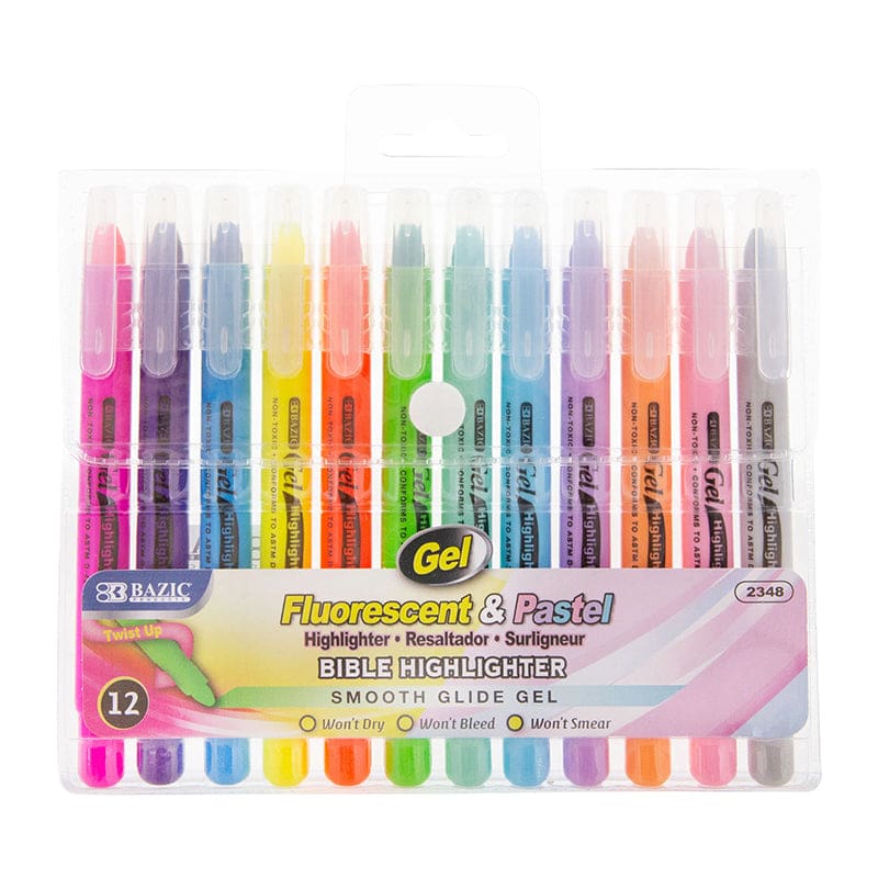 Bazic 12Ct Gel Highlighters (Pack of 8) - Highlighters - Bazic Products