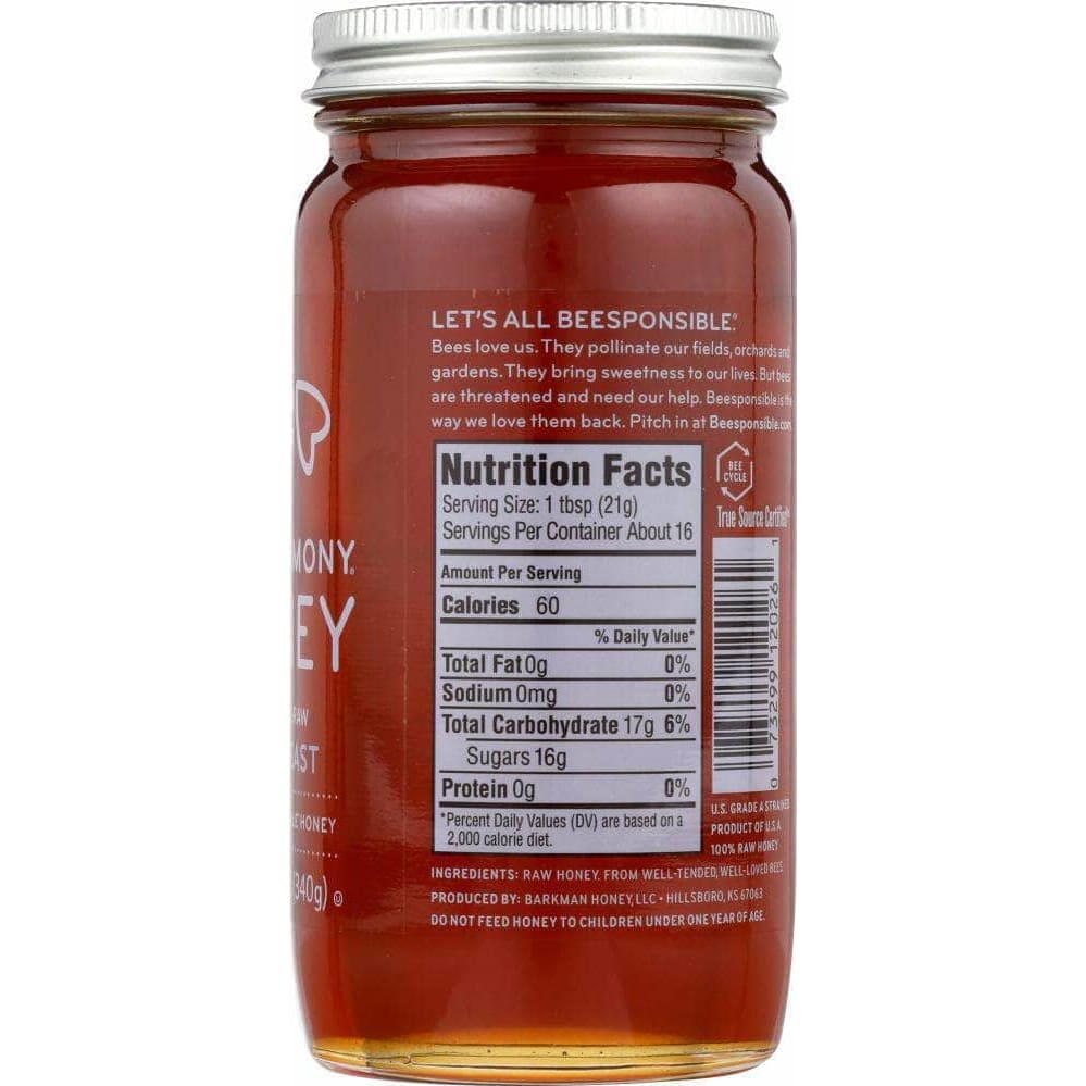 Bee Harmony Bee Harmony Regional Raw Northeast Honey, 12 oz