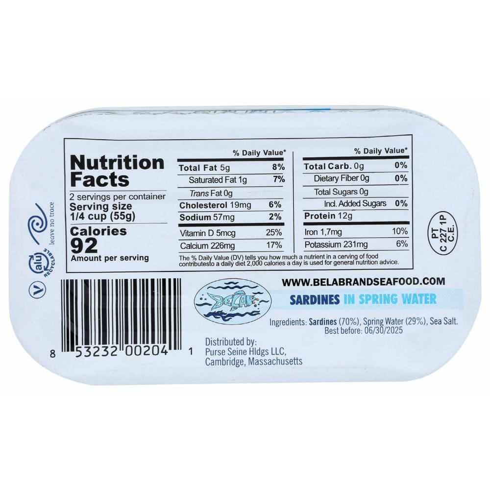 BELA Grocery > Meal Ingredients > Fish Food BELA Sardines In Spring Water, 4.25 oz