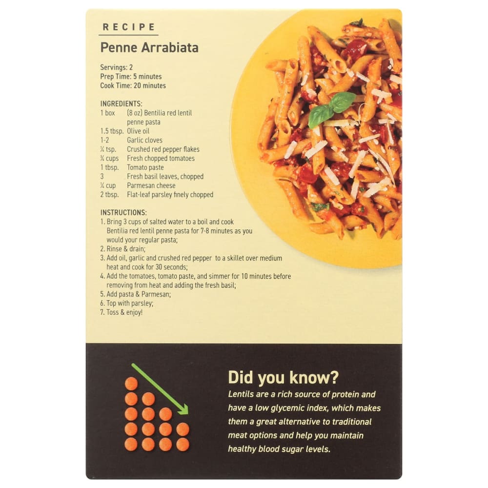 BENTILIA: Red Lentil Penne 8 oz - Grocery > Meal Ingredients > Noodles & Pasta - BENTILIA