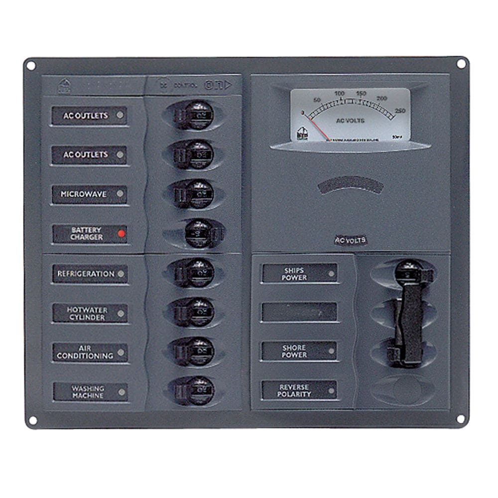 BEP AC Circuit Breaker Panel w/ Analog Meters 8SP 2DP AC120V Stainless Steel Vertical - Electrical | Electrical Panels - BEP Marine