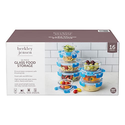 Berkley Jensen 16 pc. Round Glass Food Storage Set with Airtight Locking Lids - Home/WOW Deals/Home Deals/ - Berkley Jensen