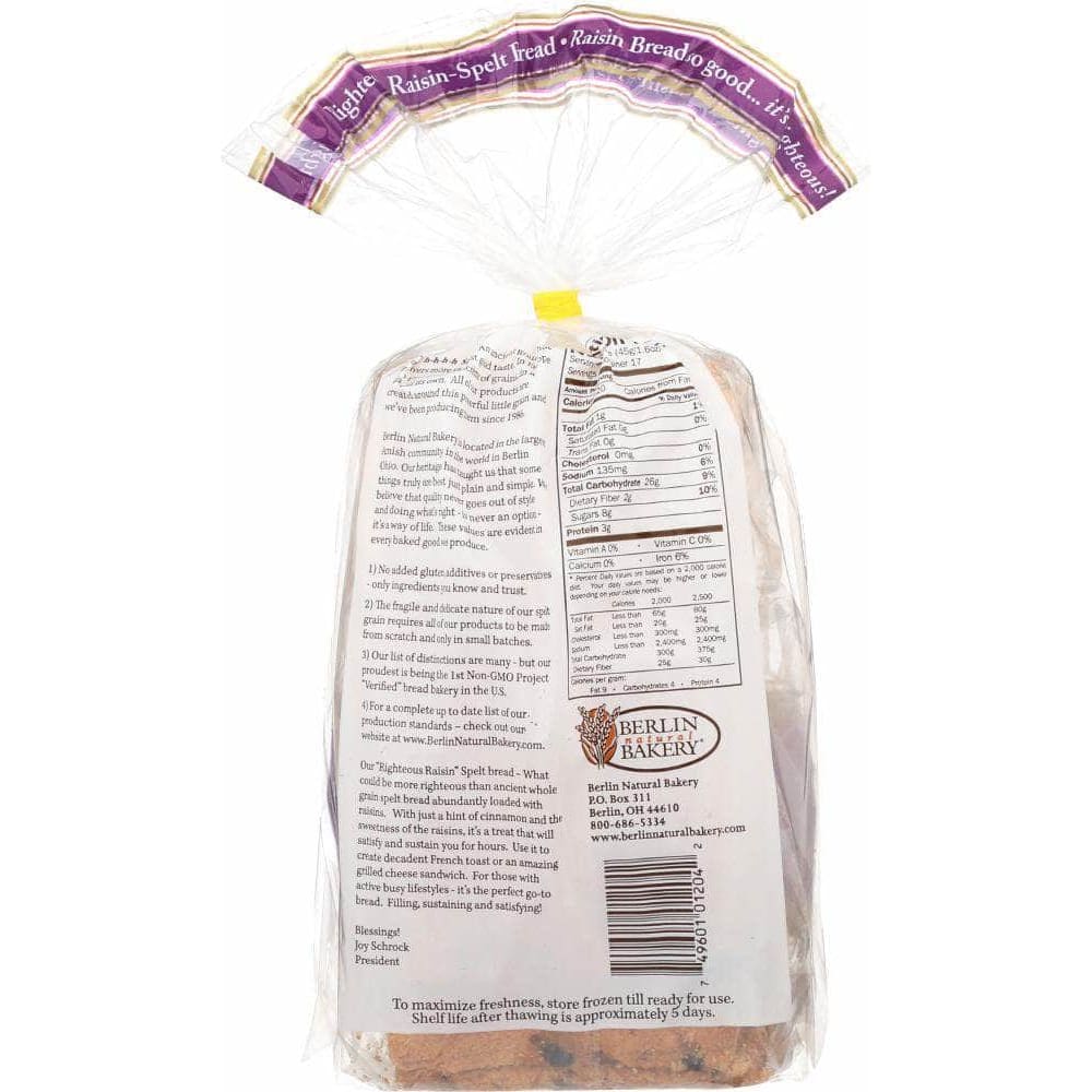 Berlin Bakery Berlin Bakery Righteous Raisin Spelt Bread, 1.80 lb