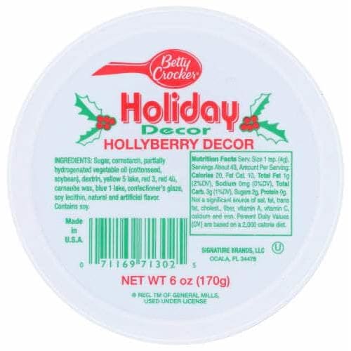 BETTY CROCKER Betty Crocker Decor Tub Hollyberry, 6 Oz