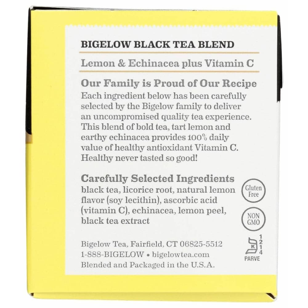 BIGELOW Grocery > Beverages > Coffee, Tea & Hot Cocoa BIGELOW: Lemon Echinacea Black Tea Plus Vitamin C 18 Teabags, 1.23 oz