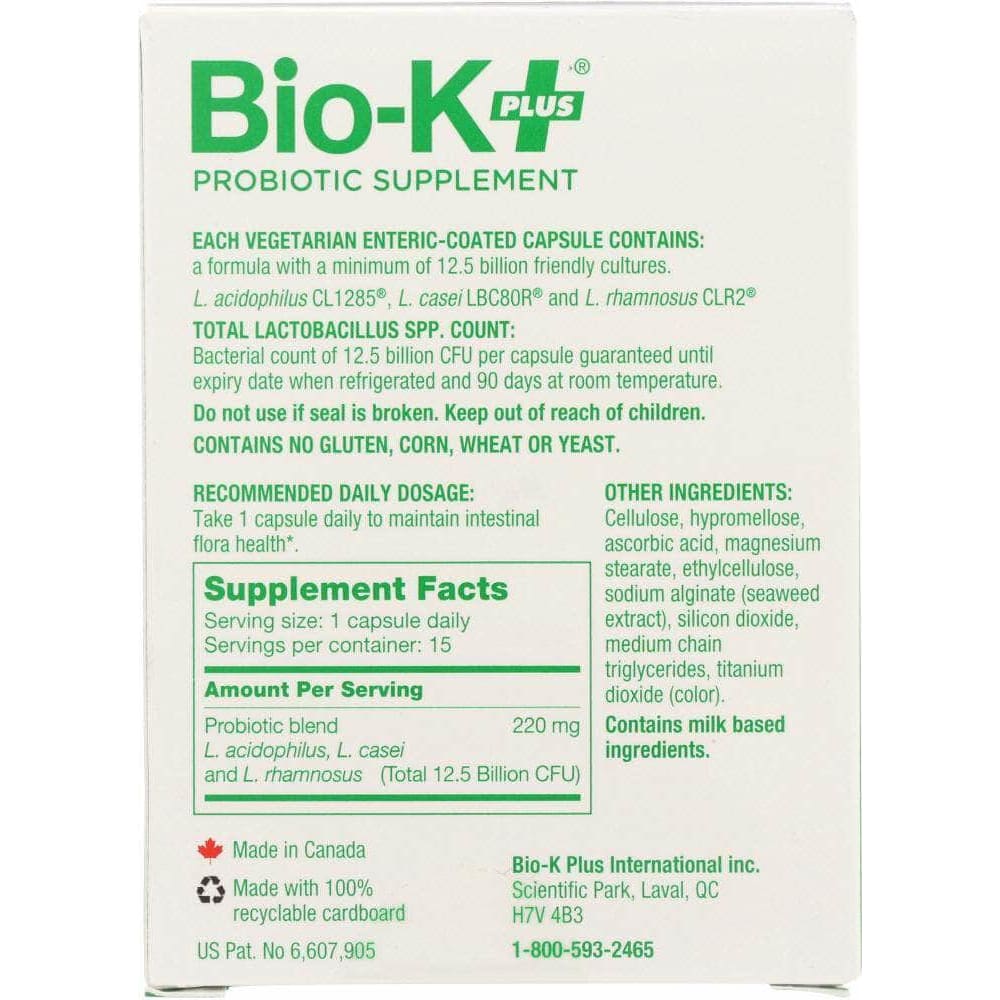 Bio-K+ Bio K Probiotic Supplement Capsule Light 12.5 Billion Cultures, 15 cp