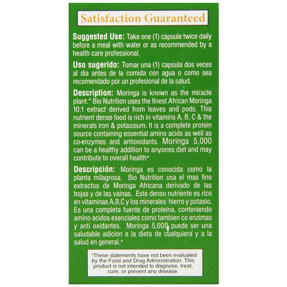 BIO NUTRITION Bio Nutrition Moringa 5000 Mg Super Food, 60 Vegetarian Capsules