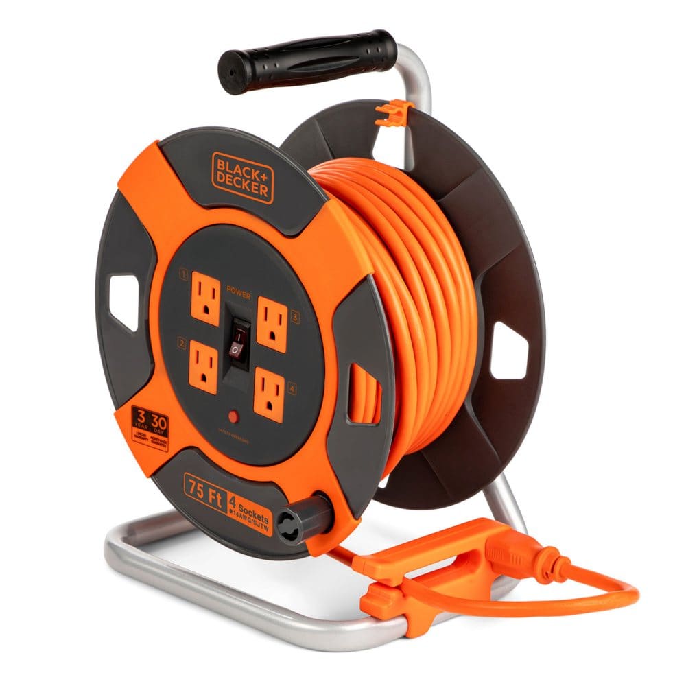 BLACK+DECKER Retractable Extension Cord - 75’ with 4 Outlets 14AWG SJTW Cable - Extension Cords - BLACK+DECKER