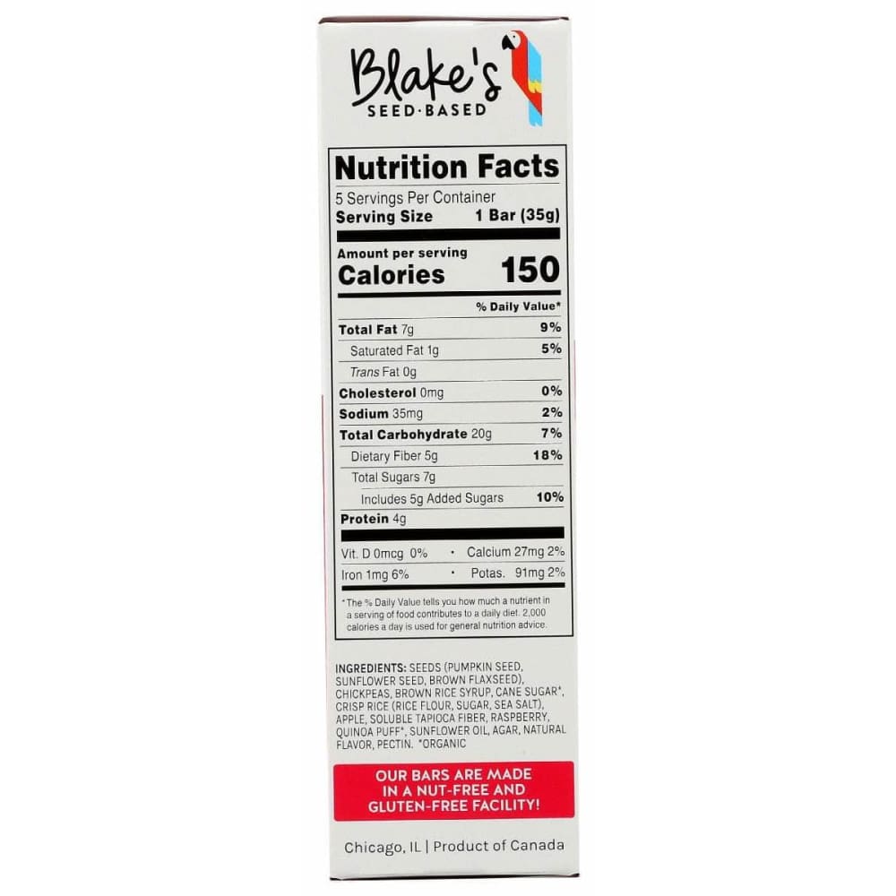 BLAKES SEED BASED Blakes Seed Based Bar Raspberry 5Ct, 6.15 Oz