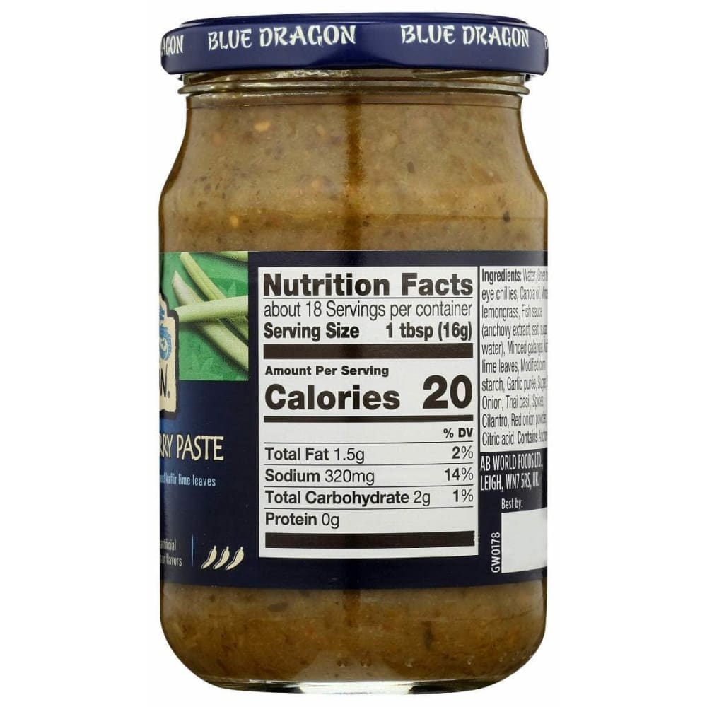 BLUE DRAGON Grocery > Cooking & Baking > Seasonings BLUE DRAGON: Curry Green Paste, 10.2 oz