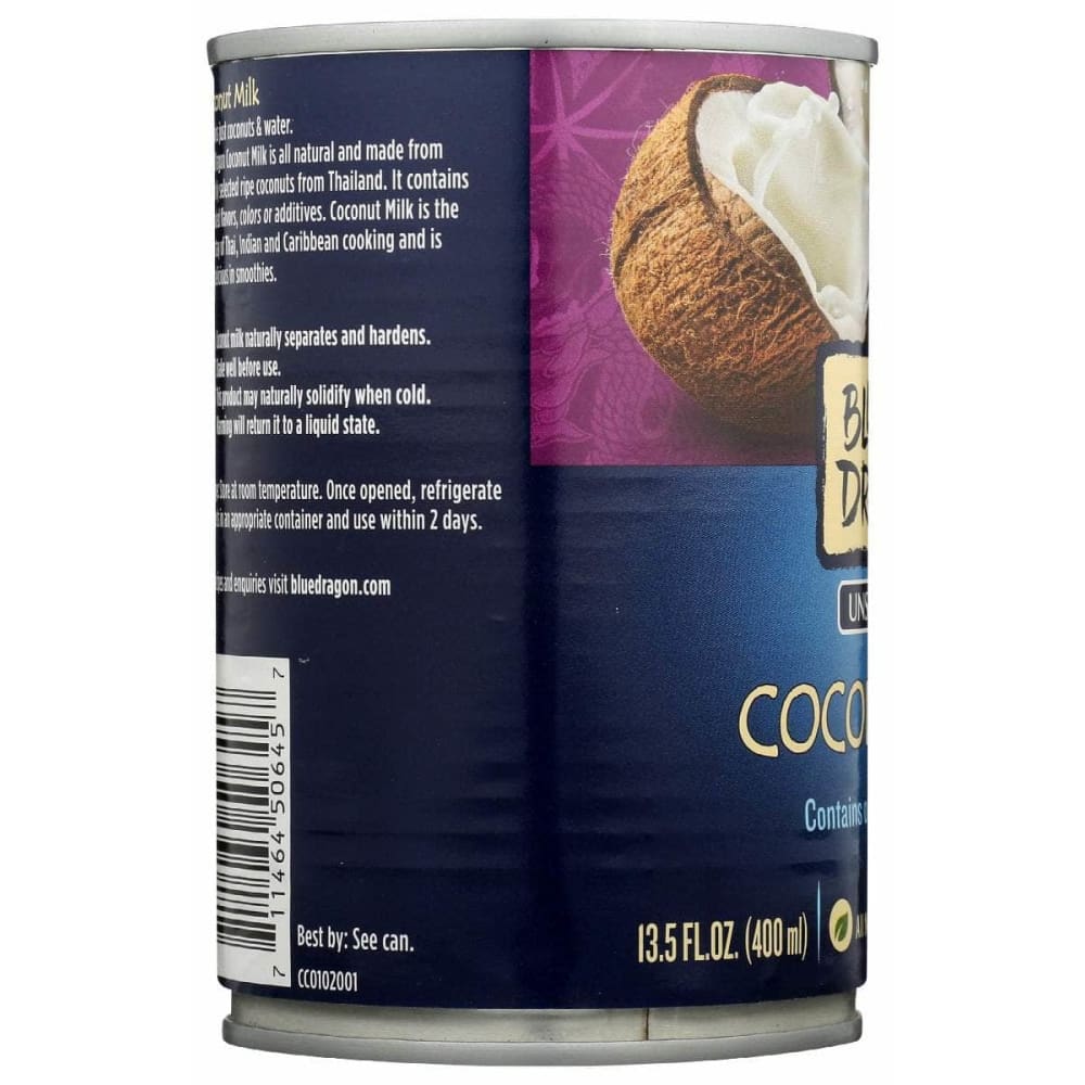 BLUE DRAGON Grocery > Beverages > Milk BLUE DRAGON: Unsweetened Coconut Milk, 13.5 oz