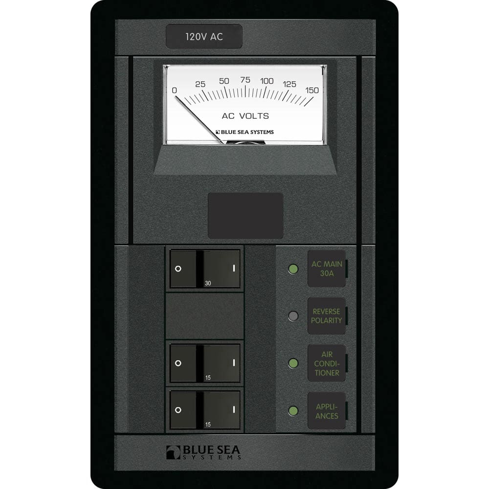 Blue Sea 1206 120V AC Main + 2 Positions w/ AC Voltmeter - Electrical | Electrical Panels - Blue Sea Systems