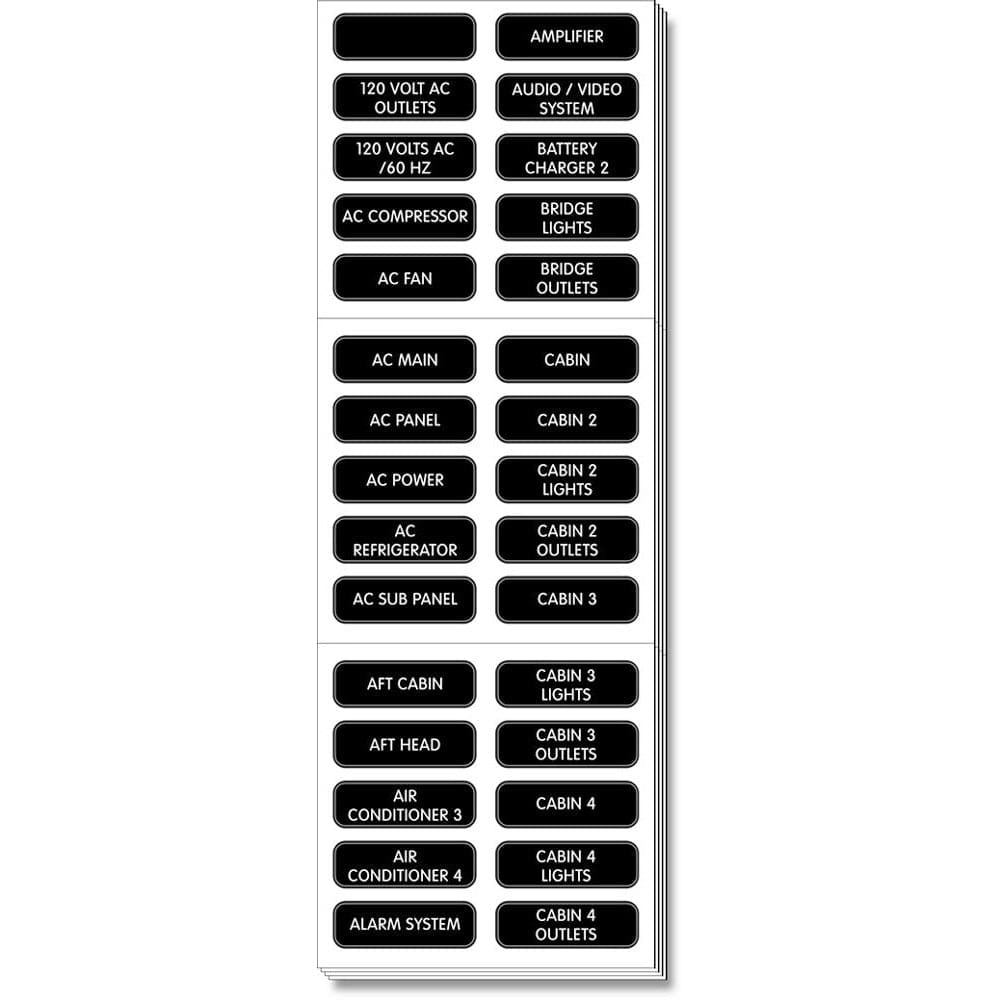 Blue Sea 8067 AC Panel Extended 120 Label Set - Electrical | Switches & Accessories - Blue Sea Systems