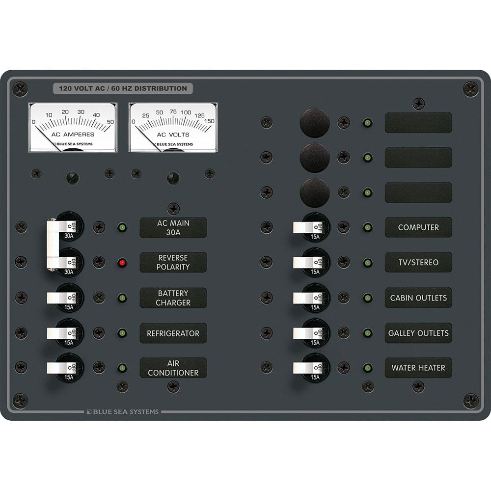 Blue Sea 8076 AC Main +11 Positions Toggle Circuit Breaker Panel - White Switches - Electrical | Electrical Panels - Blue Sea Systems