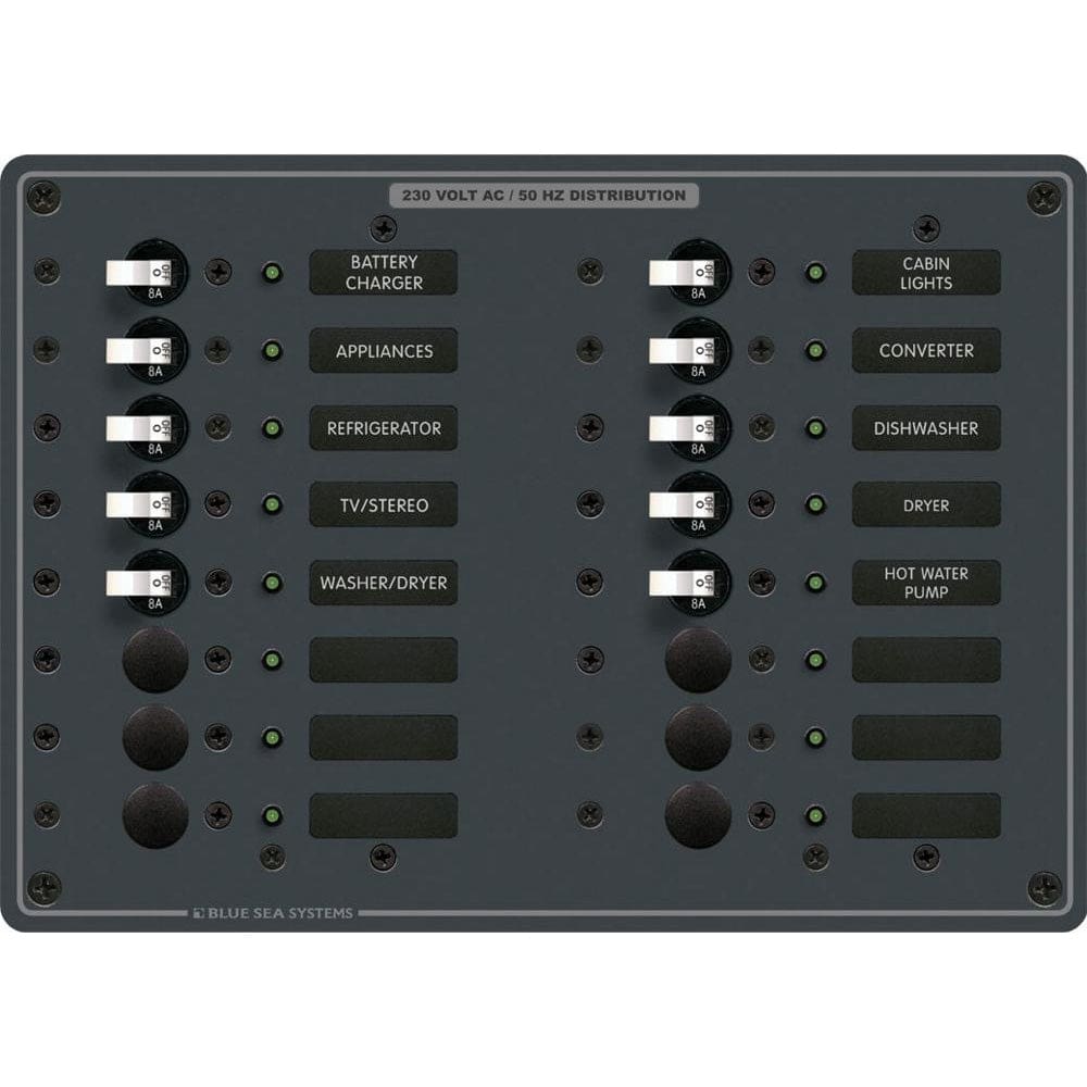 Blue Sea 8561 AC 16 Position 230v (European) Breaker Panel (White Switches) - Electrical | Electrical Panels - Blue Sea Systems