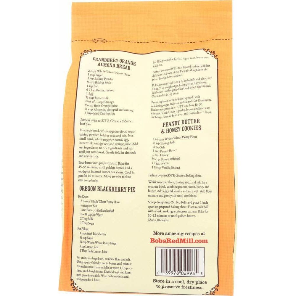 Bobs Red Mill Bob's Red Mill 100% Stone Ground Whole Wheat Pastry Organic Flour, 5 lb