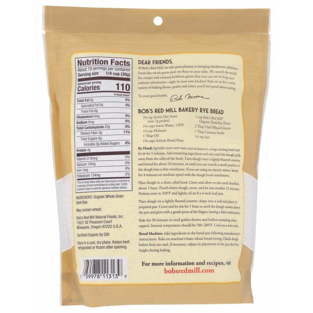 Bobs Red Mill Bob's Red Mill Organic Dark Rye Flour, 20 oz