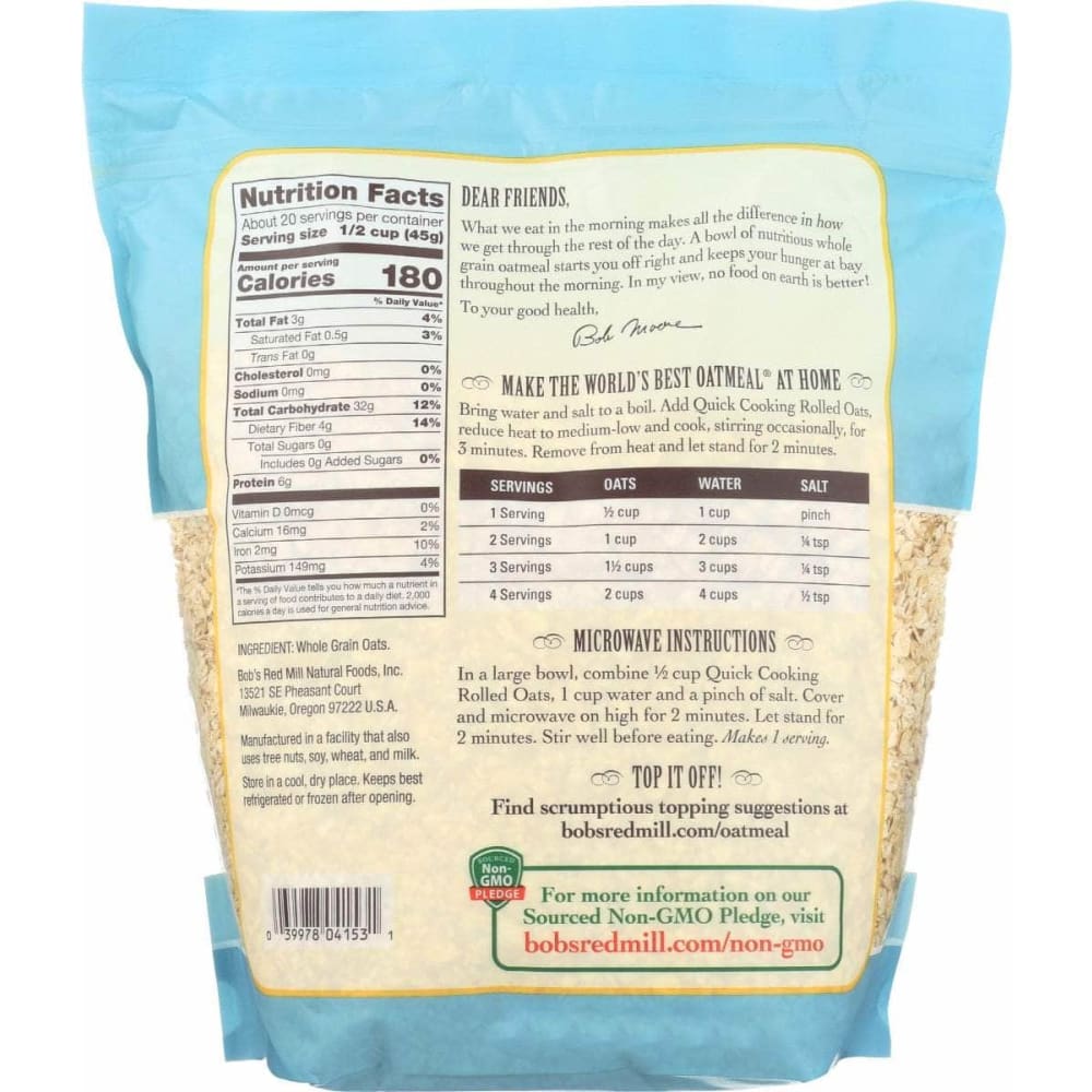 BOBS RED MILL Grocery > Meal Ingredients > Grains BOBS RED MILL: Quick Cooking Rolled Oats, 32 oz