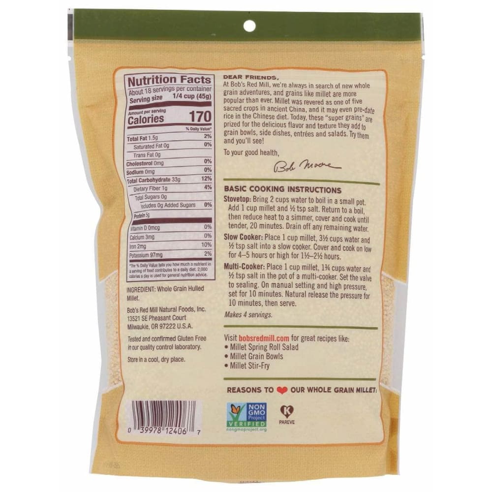 BOBS RED MILL Grocery > Pantry BOBS RED MILL: Whole Grain Millet, 28 oz