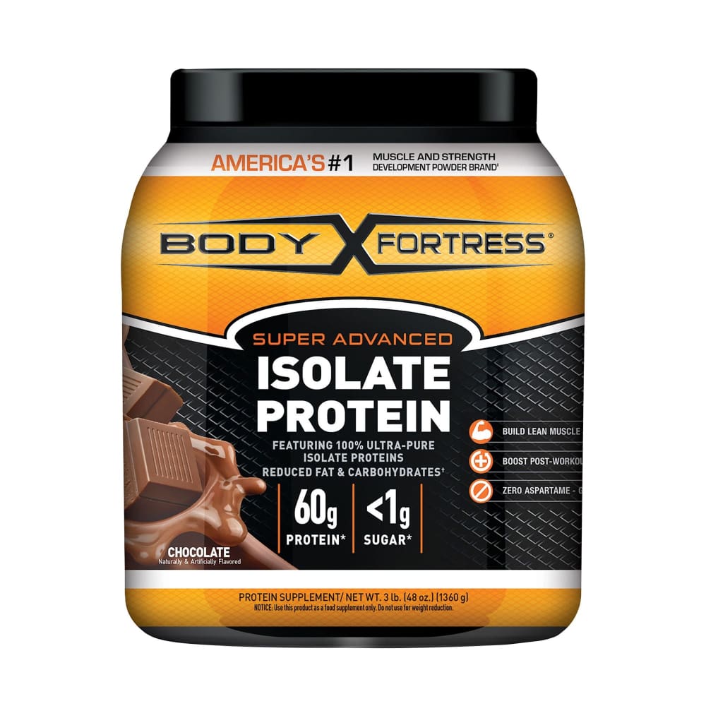 Body Fortress Super Advanced Chocolate Protein Isolate 3 lbs. - Body Fortress