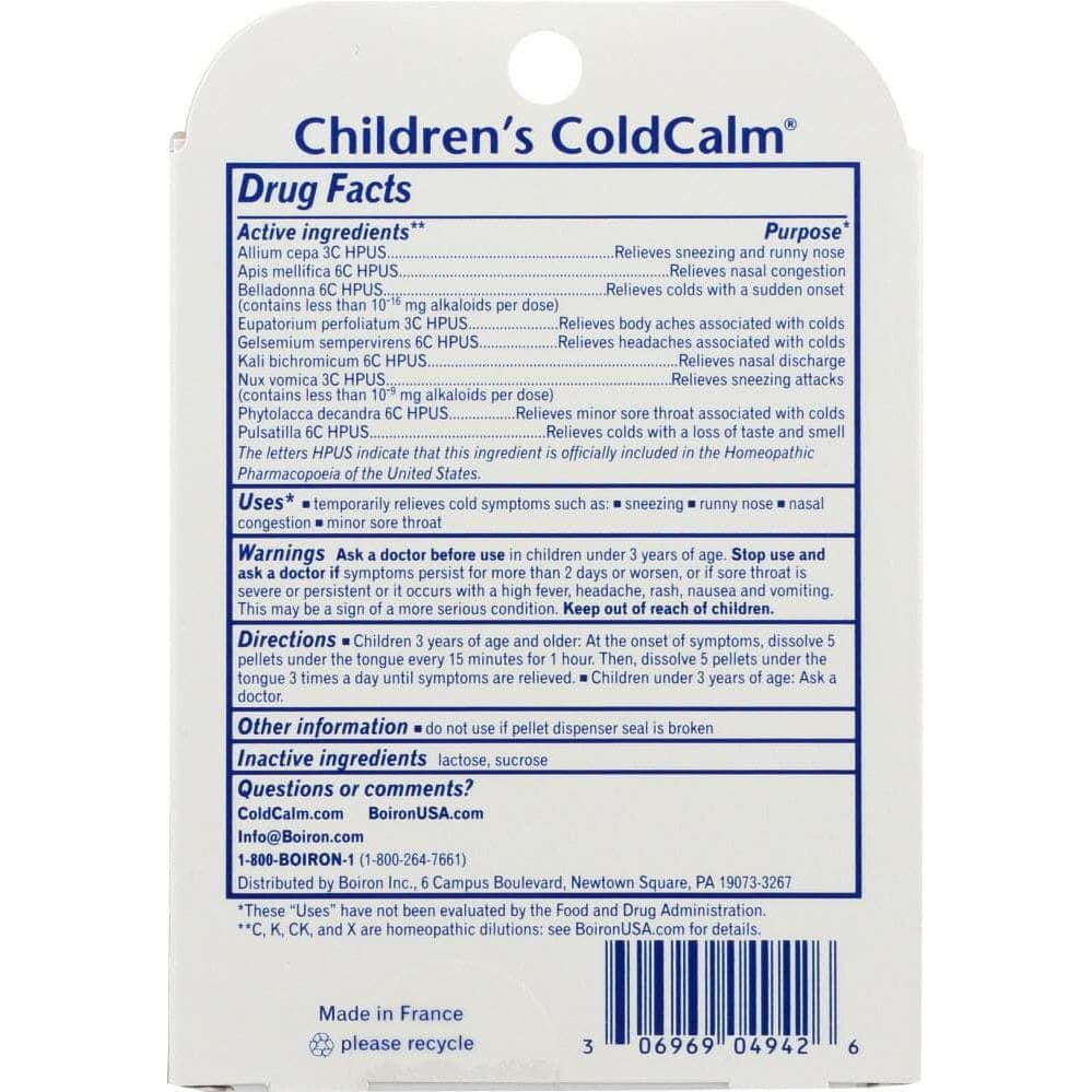 BOIRON Boiron Children Cold Calm Pellets, 1.5 Oz