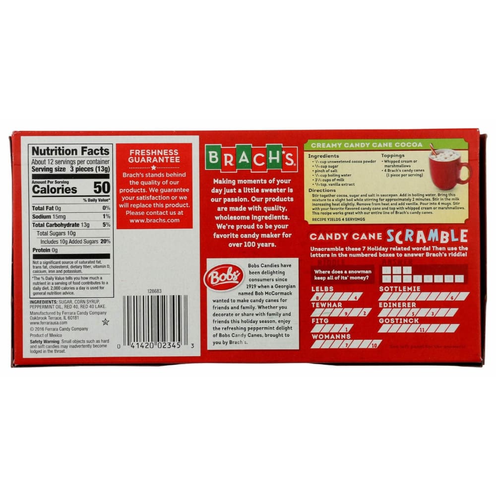 BRACHS Grocery > Chocolate, Desserts and Sweets > Candy BRACHS: Peppermint Mini Candy Canes, 5.25 oz