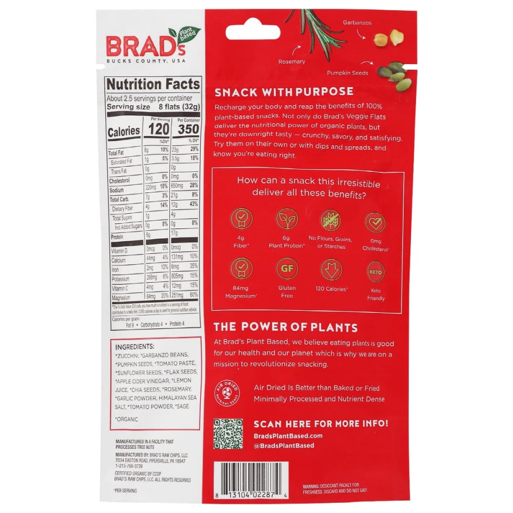 BRADS PLANT BASED: Flats Veggiie Tomato 3 oz - Grocery > Snacks > Chips > Vegetable & Fruit Chips - Brads Plant Based