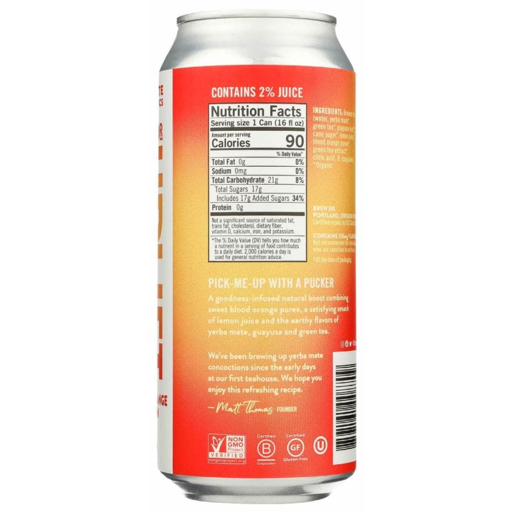 BREW DR KOMBUCHA Grocery > Beverages > Energy Drinks BREW DR KOMBUCHA: Enrgy Drnk Bld Orange Lmn, 16 fo