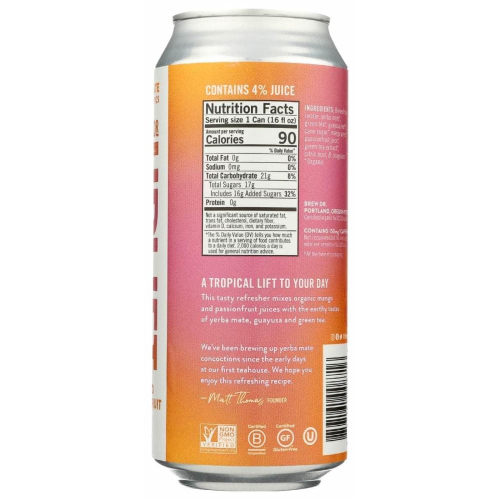 BREW DR KOMBUCHA Grocery > Beverages > Energy Drinks BREW DR KOMBUCHA: Enrgy Drnk Mango Passnfrt, 16 fo