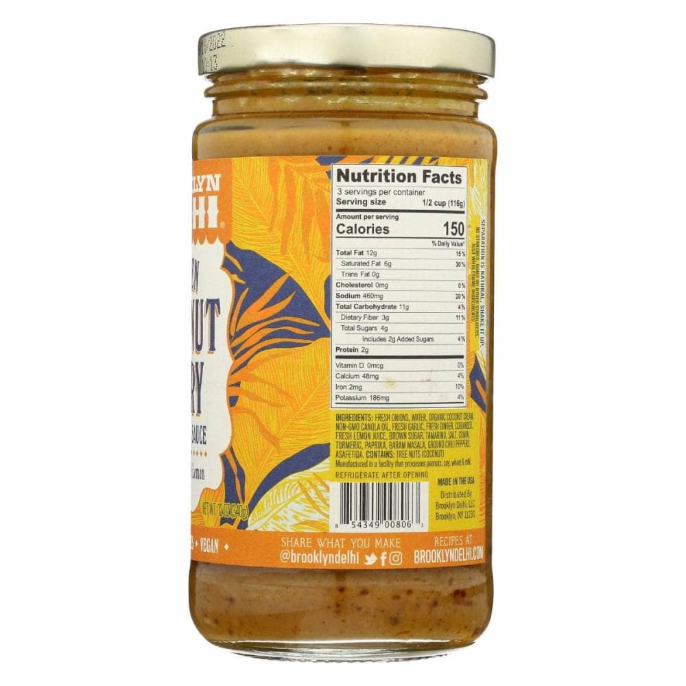 BROOKLYN DELHI Grocery > Cooking & Baking > Seasonings BROOKLYN DELHI: Sauce Simmer Ccnut Curry, 12 oz