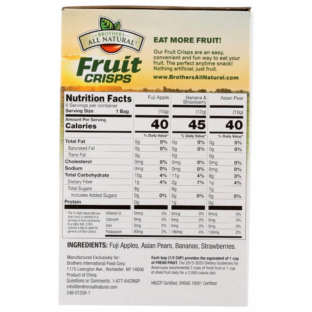 BROTHERS ALL NATURAL Grocery > Snacks > Fruit Snacks BROTHERS ALL NATURAL: Variety Pack Freeze Dried Fruit Crisps, 2.26 oz