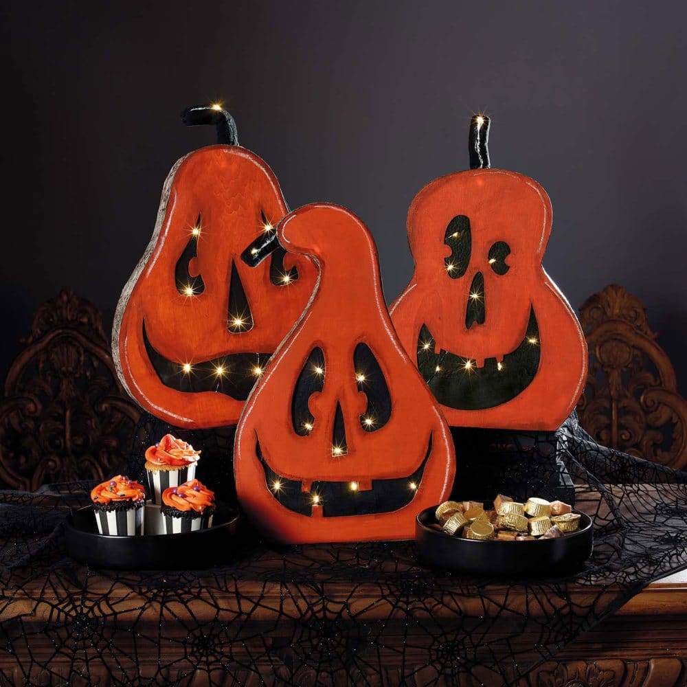 burton + BURTON Set of 3 Pre-Lit Jack-O-Lanterns - Fall Decor - burton