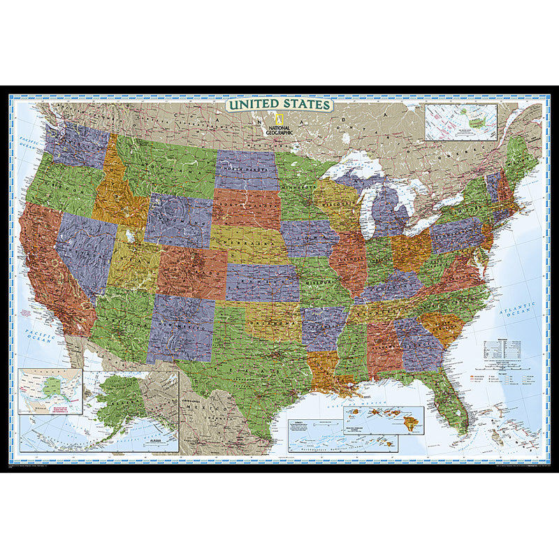 United States Decorator Map Enlargd Laminated