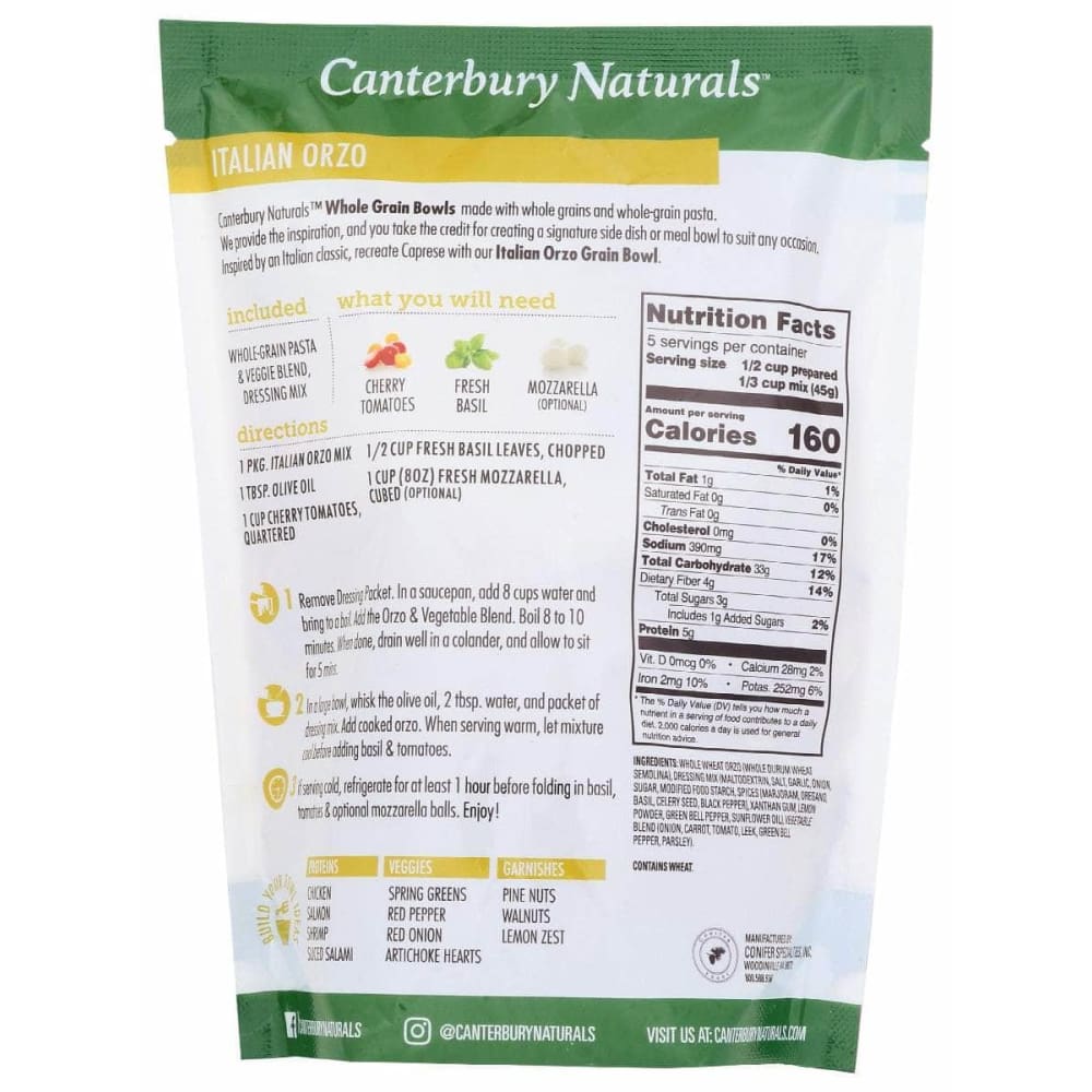 CANTERBURY NATURALS Grocery > Pantry > Rice CANTERBURY NATURALS: Italian Orzo Whole Grain Bowls, 8 oz