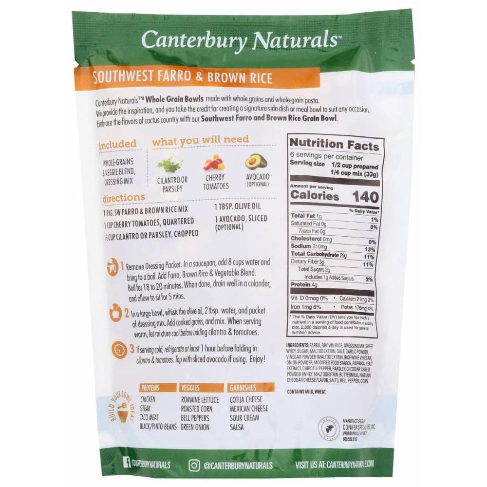 CANTERBURY NATURALS Grocery > Pantry > Rice CANTERBURY NATURALS: Southwest Farro & Brown Rice Whole Grain Bowls, 6.9 oz