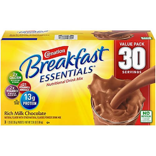 Carnation Breakfast Essentials Nutritional Chocolate Drink Mix 30 ct. - Home/Grocery/Weight Loss & Nutrition/ - Carnation