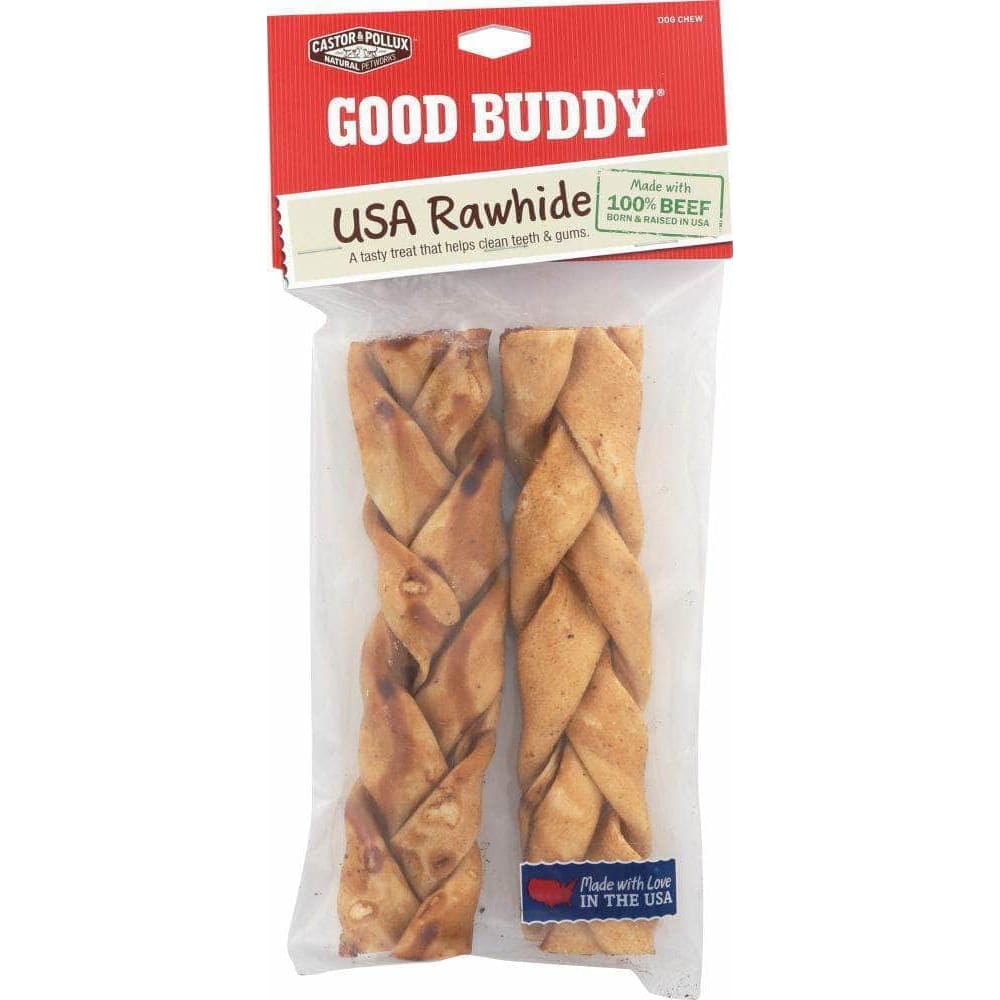 Castor & Pollux Castor & Pollux Good Buddy Braided Dog Chew Sticks Rawhide 7-8 Inches, 2 pc