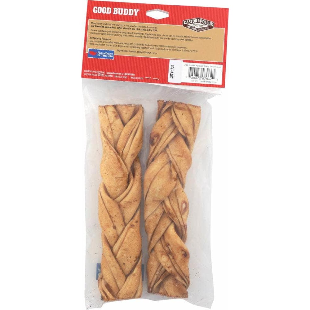 Castor & Pollux Castor & Pollux Good Buddy Braided Dog Chew Sticks Rawhide 7-8 Inches, 2 pc