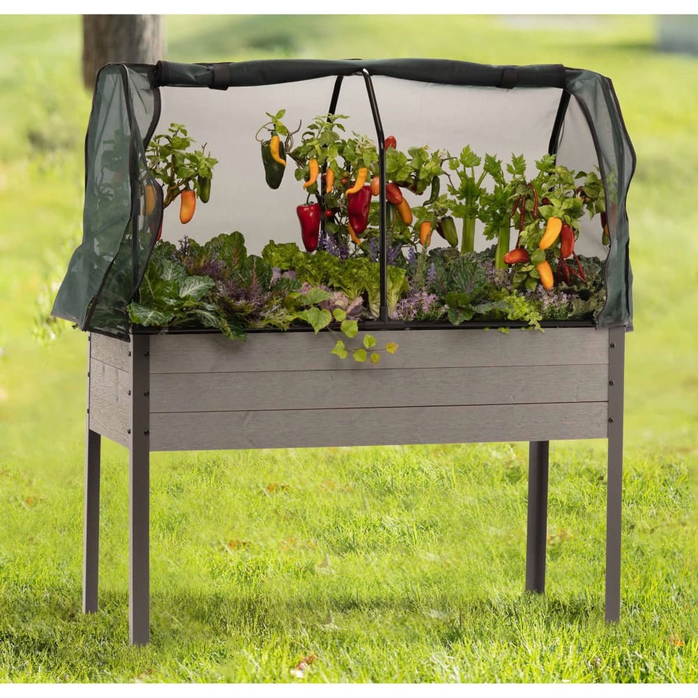 CedarCraft Elevated Spruce Planter with Greenhouse and Bug Covers - Gray - Home/Lawn & Garden/Gardening & Accessories/Garden Beds/ -