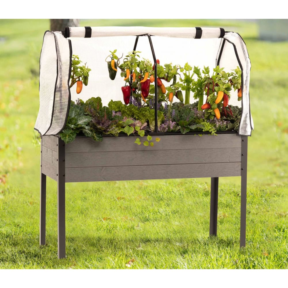 CedarCraft Elevated Spruce Planter with Greenhouse Cover - Gray - Home/Lawn & Garden/Gardening & Accessories/Garden Beds/ - CedarCraft