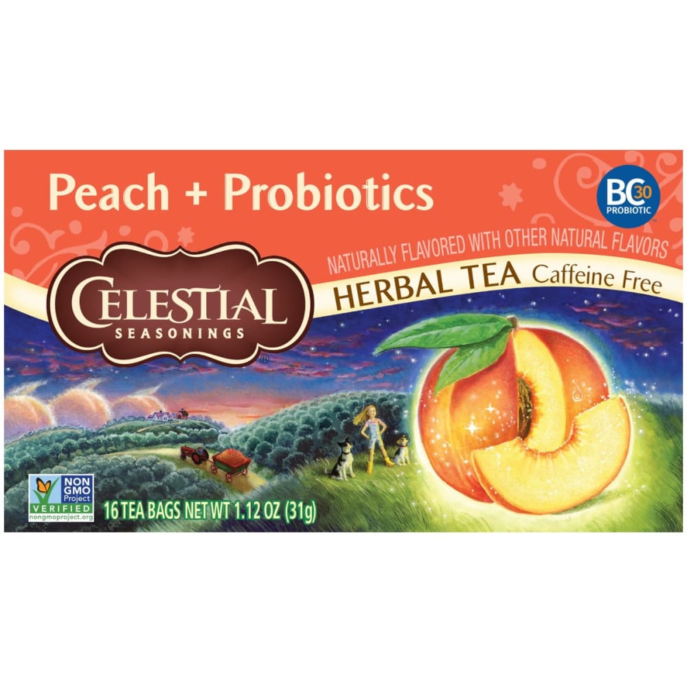 CELESTIAL SEASONINGS: Tea Country Peach + Probiotics 16 BG (Pack of 4) - Beverages > Coffee Tea & Hot Cocoa - CELESTIAL SEASONINGS