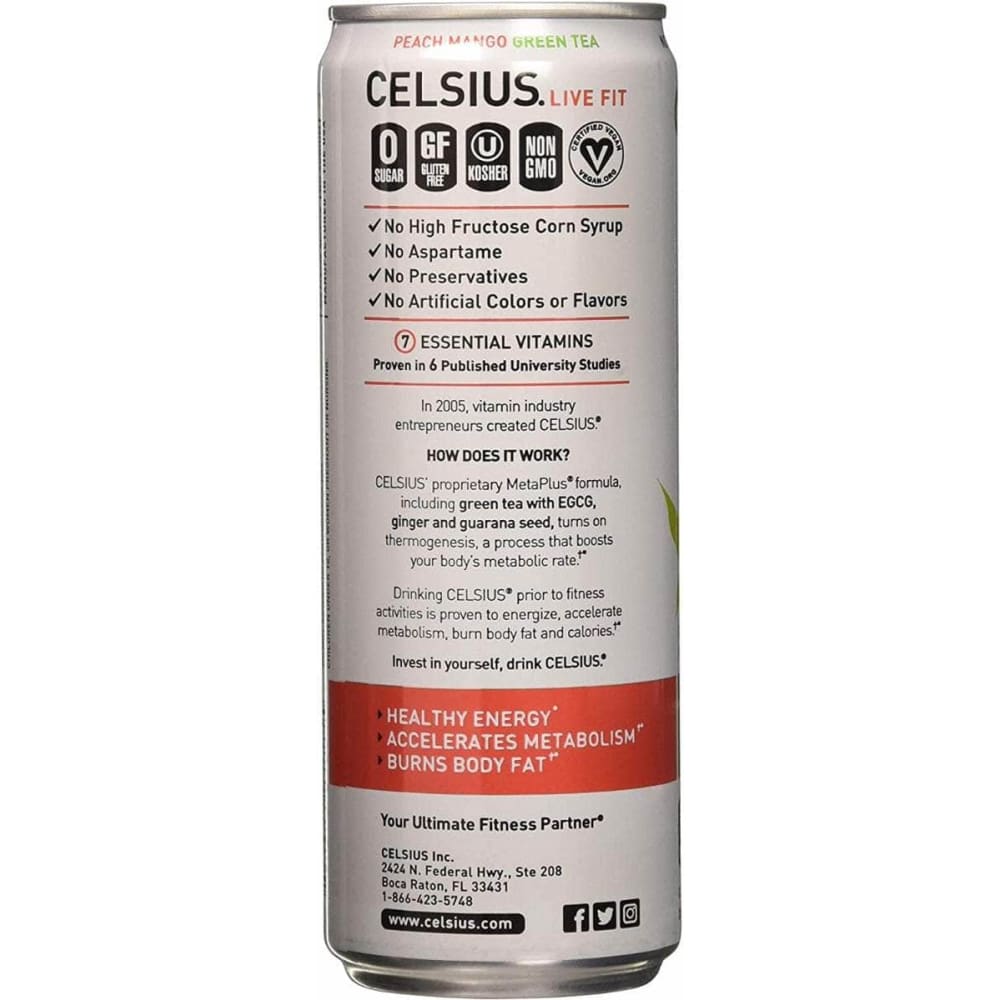 CELSIUS Celsius Live Fit Peach Mango Green Tea, 12 Oz