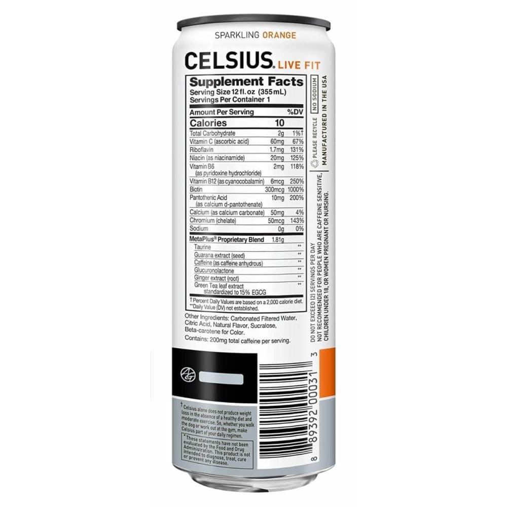 CELSIUS Celsius Live Fit Sparkling Orange, 12 Oz