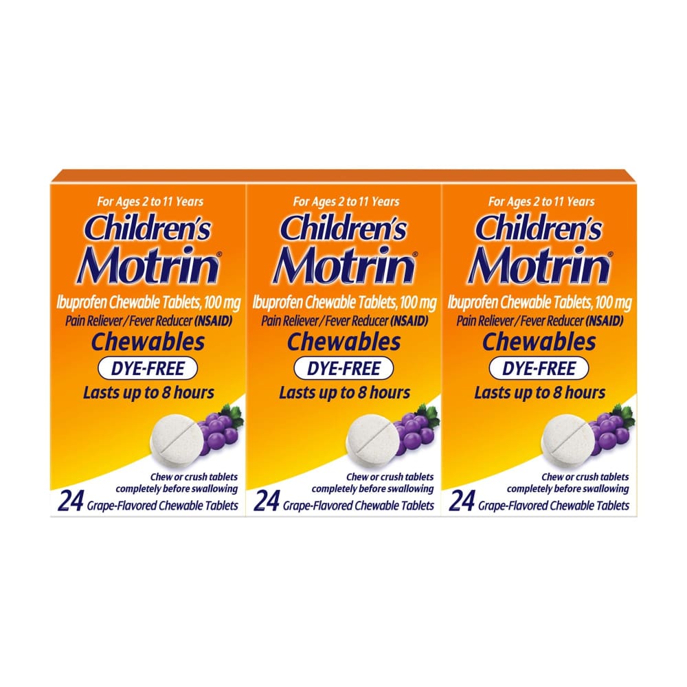 Motrin Children’s Motrin Dye-Free Grape Chewable Tablets with Ibuprofen 72 ct./100mg - Home/Health & Beauty/Medicine Cabinet/Pain & Fever
