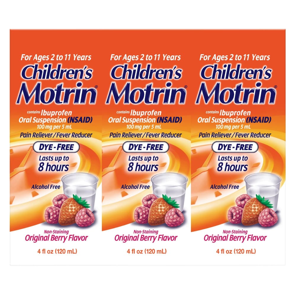 Motrin Children’s Motrin Ibuprofen Kids Medicine Berry Flavor 3 x 4 fl. oz. - Home/Health & Beauty/Medicine Cabinet/Pain & Fever Relief/ -