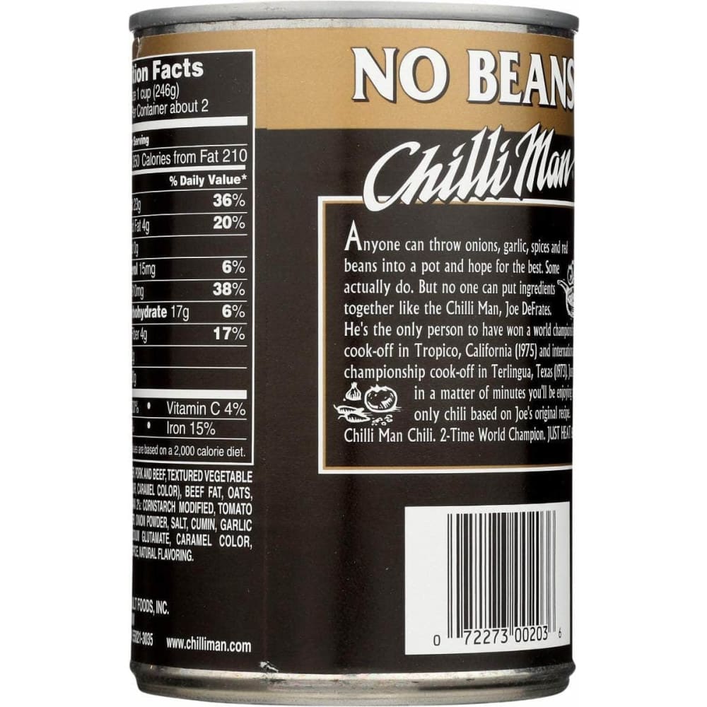 CHILLI MAN Grocery > Pantry > Condiments CHILLI MAN: Chili No Bean, 15 oz